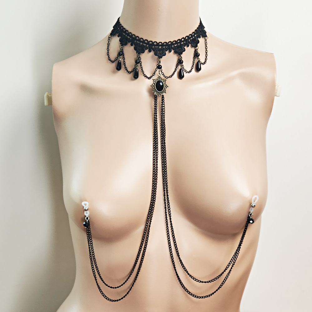 Body Jewelry Nipple Rings - 実用的でセクシーなニップルリングタッセルネックレスチェストチェーンボディチェーンサマーニップルタイトコルセットチェーンレースニップル