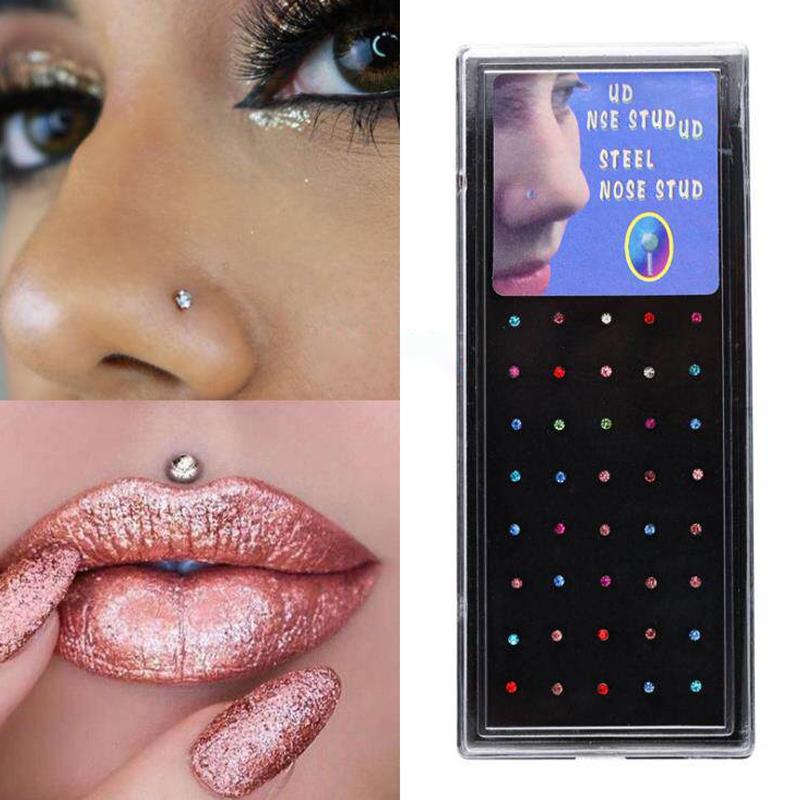 Body Jewelry Nose Studs - 60個入り 新型ストレートノーズスタッド カーブドパック クリスタルノーズリングセット ノーズリングセット ベンド