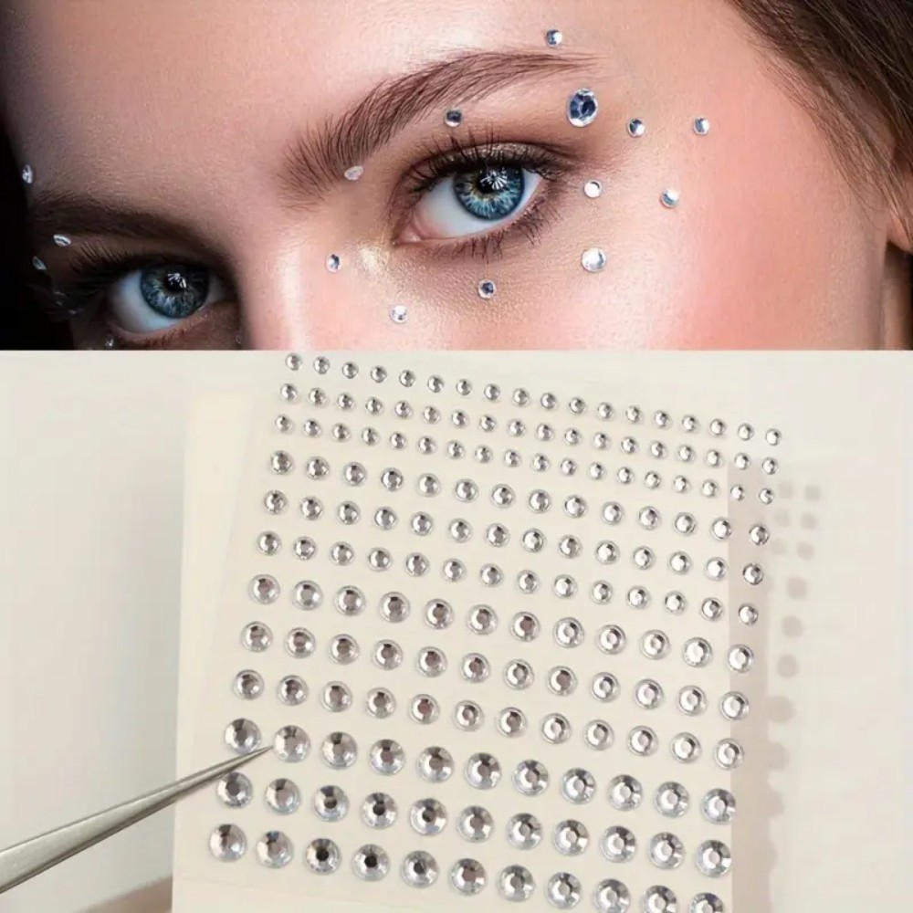 Body Jewelry Piercing - 165 個の自己粘着ラインストーンステッカー、白いラウンド宝石メイクアップ目顔髪爪ボディ DIY 工芸品装飾デカール