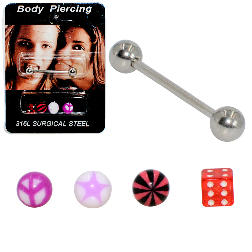 Body Jewelry Nipple Rings - 1 セット (5 個) サージカルステンレスバーアクリルボールサイコロバーベルリング舌乳首バー珠らせん耳ピアスボディファッションジュエリー