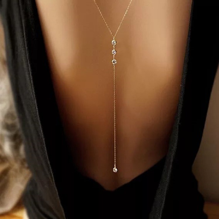 Body Jewelry Chain - ラインストーン付きセクシーな女性用バックチェーンネックレス、ビキニビーチクロスオーバーボディジュエリー、ウェディングバックドレス、フェスティバルアクセサリー