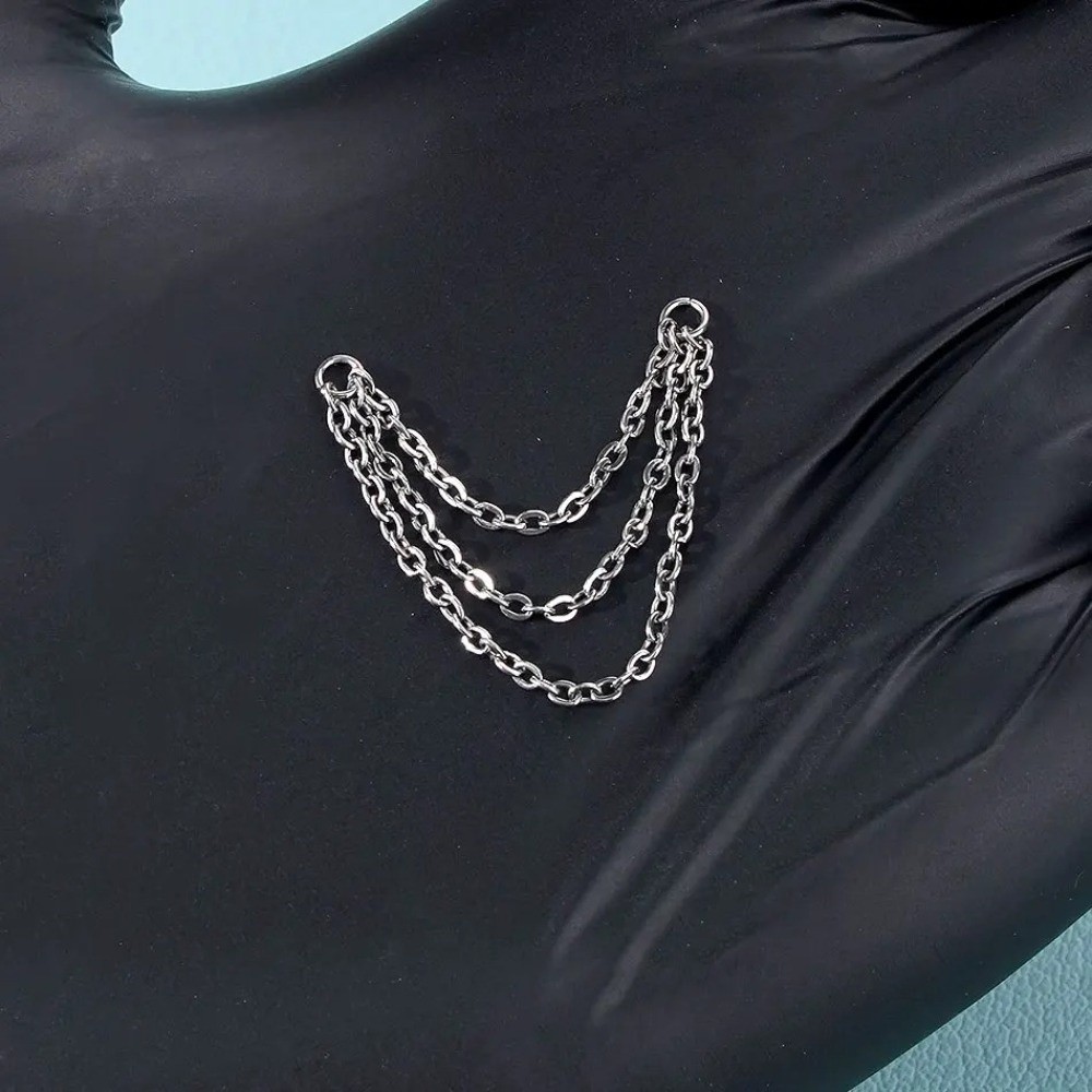 Body Jewelry Piercing - ファッションチタンノーズチェーン ダブルチェーン 三層チェーン ラブレットチェーン DIY 25-50mm