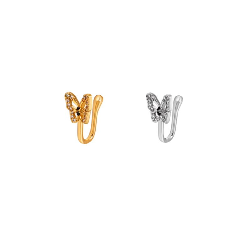Body Jewelry Nose Studs - 女性のための模造ノーズ,1ピース,真ちゅう製,統合された爪,バタフライ型,鼻ピアス,穴のないジュエリー