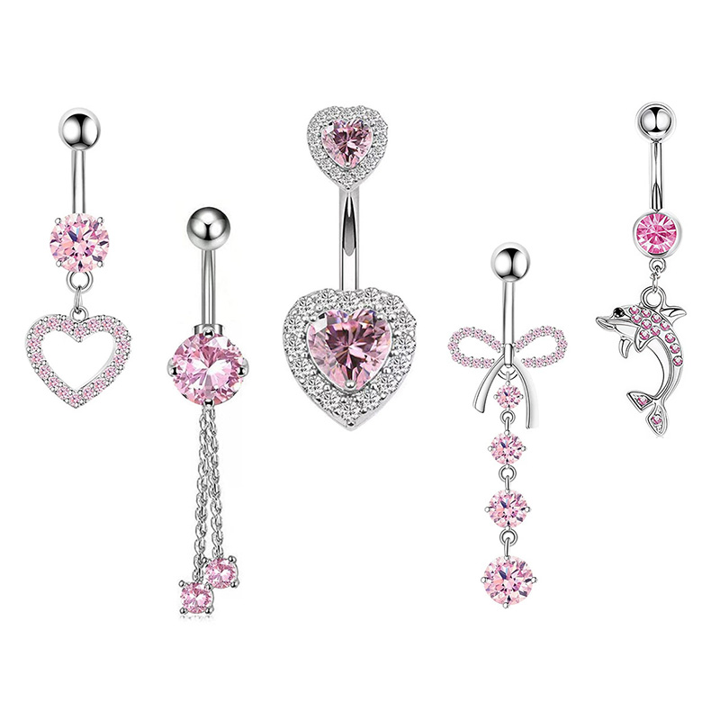 Body Jewelry Piercing - 1 個ピンククラウンへそリングジュエリーステンレス鋼ハートへそピアスバーベルクリスタルかわいいへそリング女性女の子のための