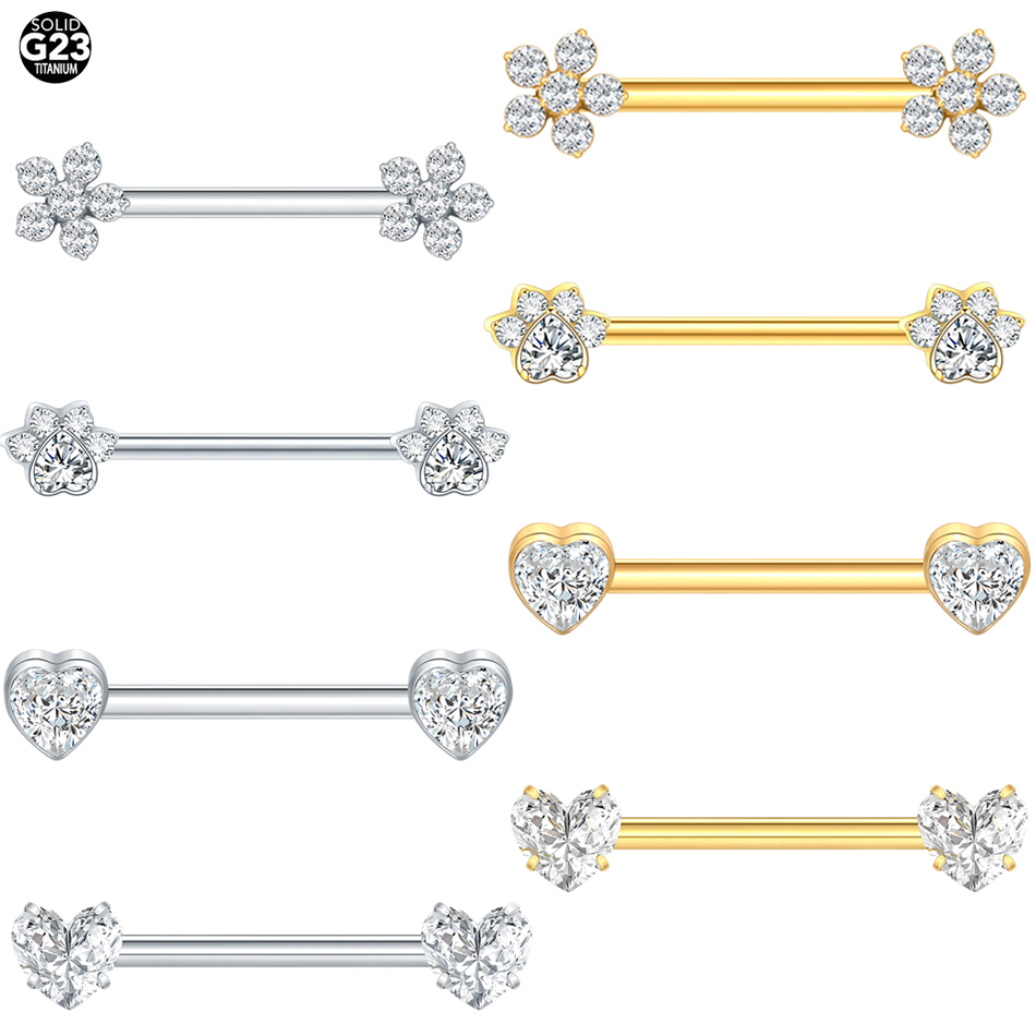 Body Jewelry Nipple Rings - 1個 チタン製フラワーニップルピアス バーベルリング CZジルコン インターナルスレッド ニップルシールド