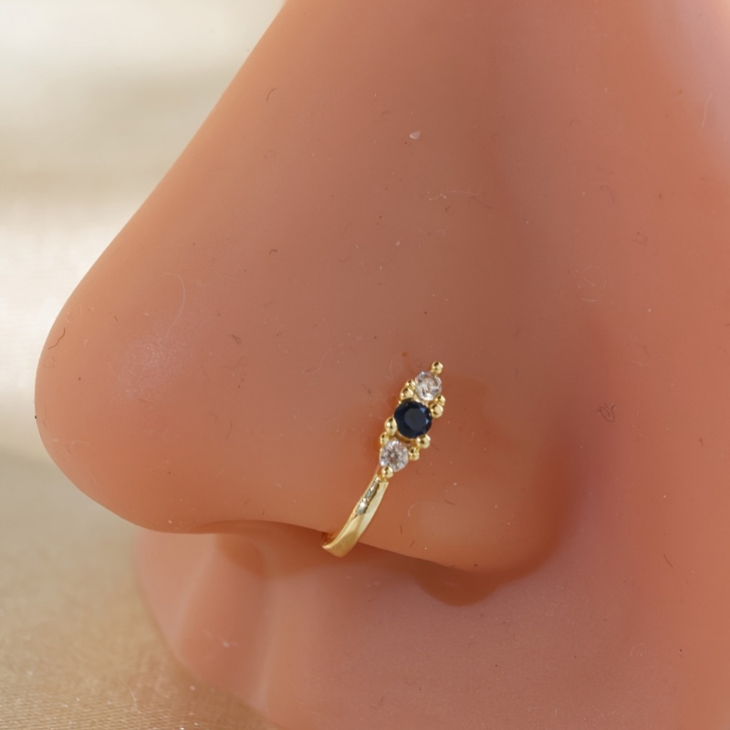 Body Jewelry Nose Studs - 真鍮製のブルージルコンノーズクリップ1個セット、女性用ボヘミアンレトロスタイルのノンホールノーズリング
