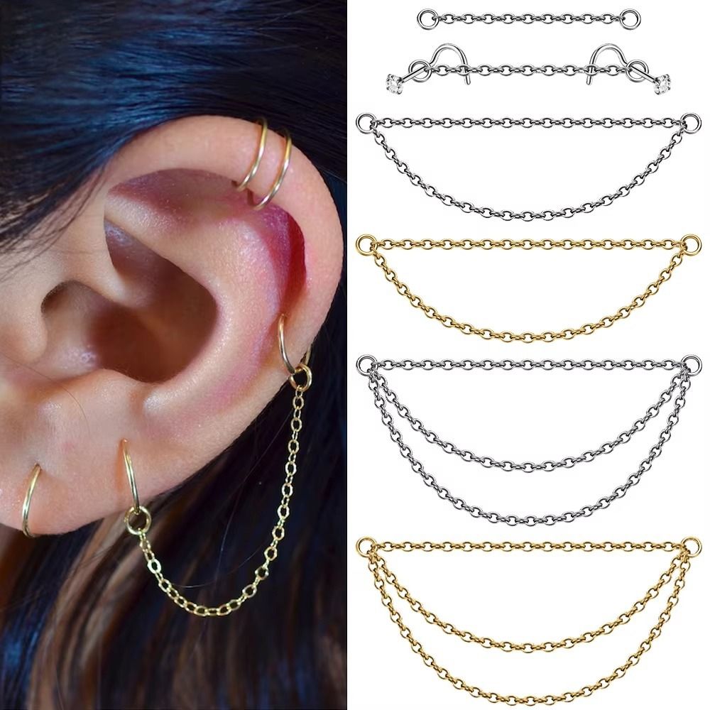 Body Jewelry Piercing - ファッションチタンノーズチェーン ダブルチェーン 25-50mm ラブレットチェーン 三層チェーン DIY
