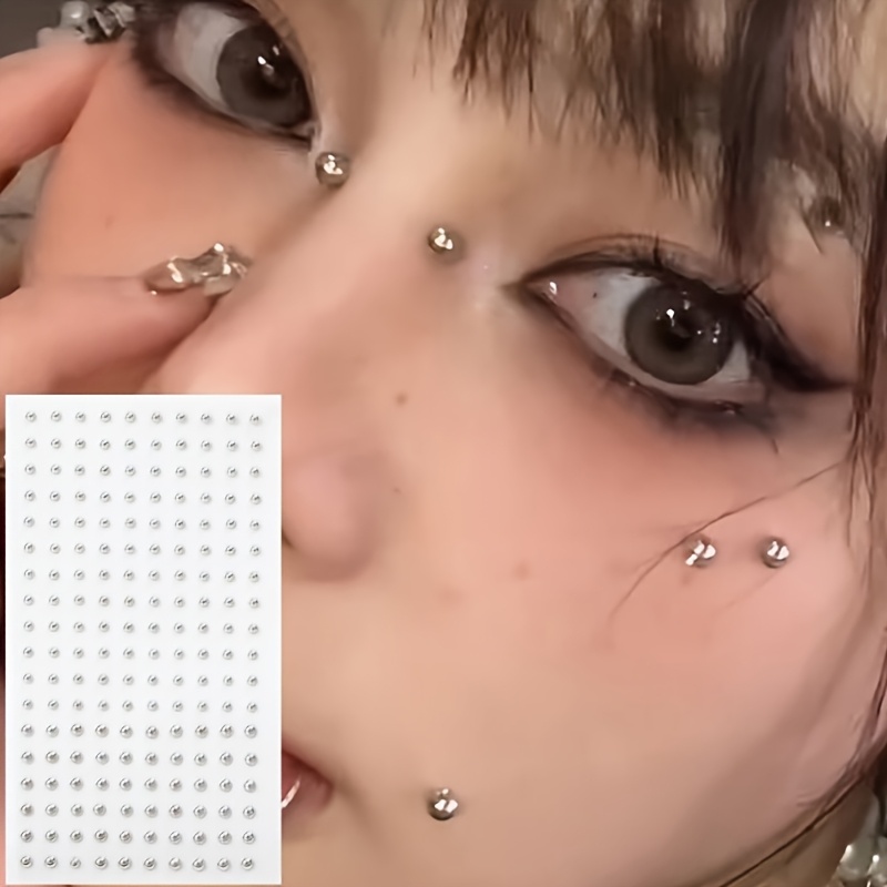 Body Jewelry Piercing - ピアス不要の自己粘着式フェイクピアスキット4点セット、リップスタッド/ノーズスタッド/アイブロウスタッド4点を含む