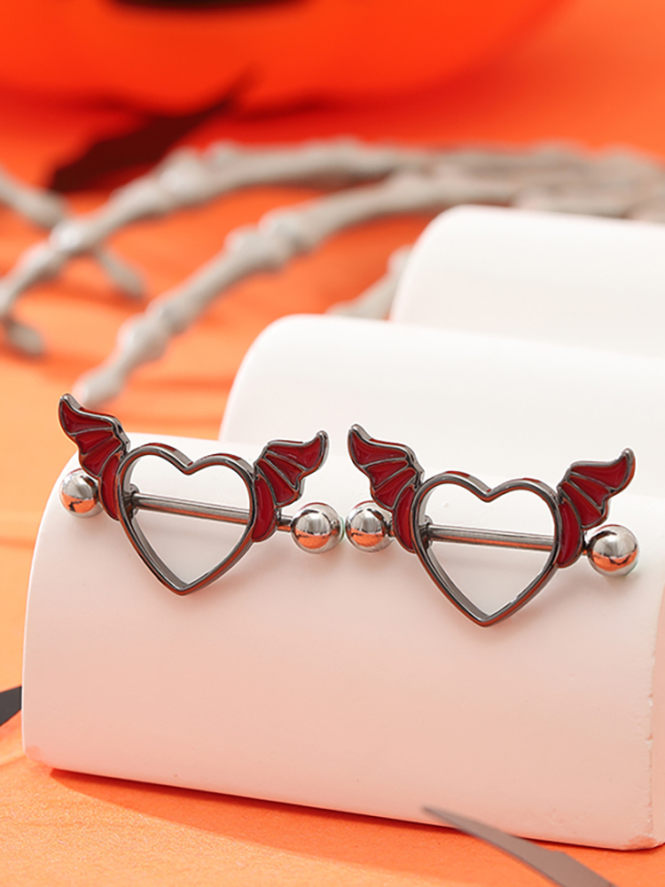 Body Jewelry Nipple Rings - KUNIU2 個パンクダークハートの羽ハロウィン胸リングレディースピアス胸爪バーベルジュエリー