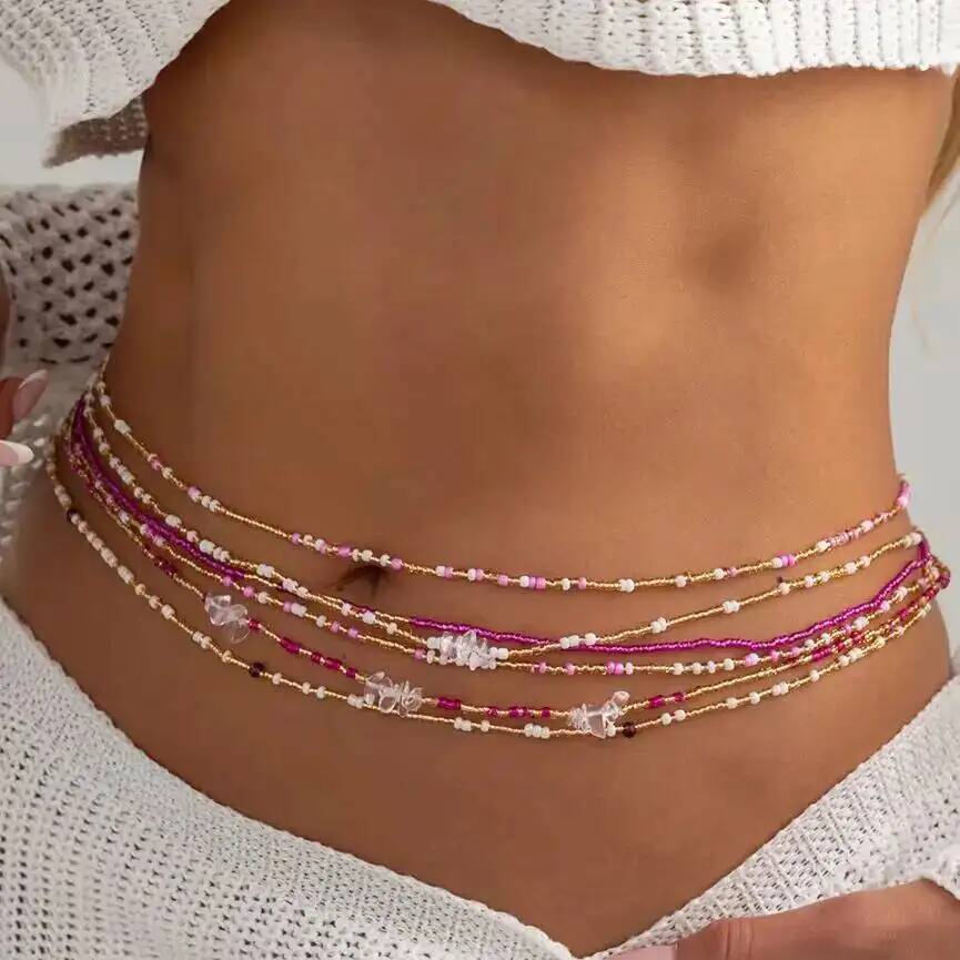 Body Jewelry Chain - SHIXIN 6個セット ボヘミアン カラフル ライスビーズ ウエストチェーン