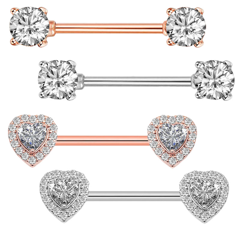 Body Jewelry Nipple Rings - 2 個ファッション高品質ジルコン乳首ピアスバー 316L 外科スチール乳首リングボディピアスジュエリーシンプルなリング