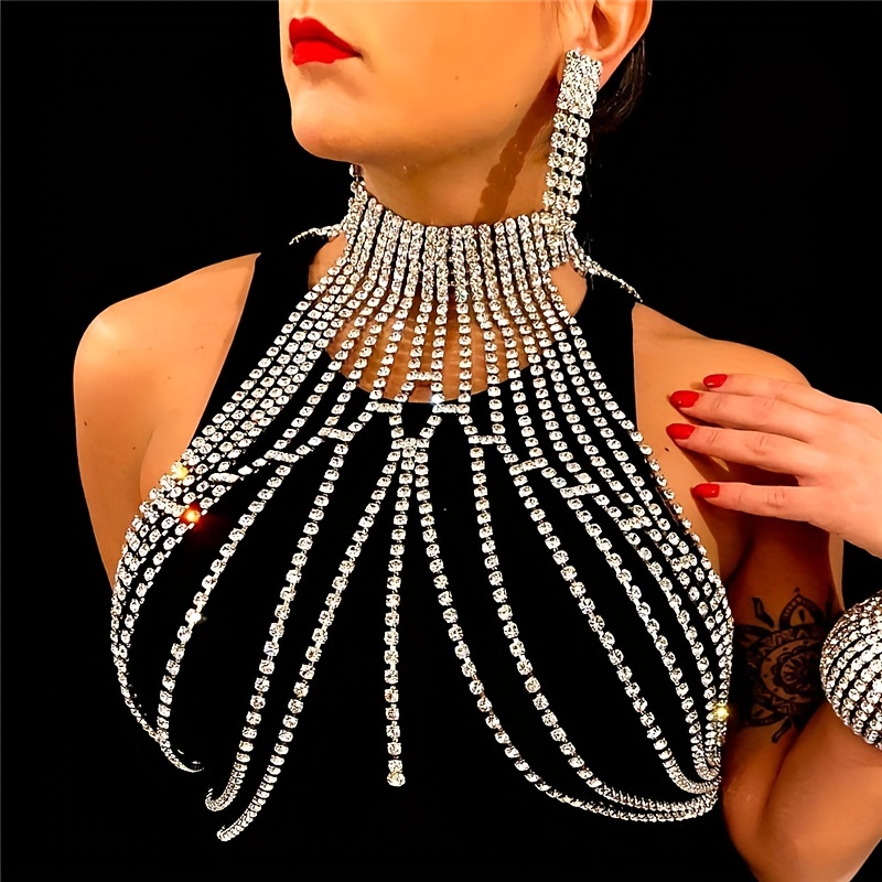 高級クリスタルチェストチェーン、レトロで高級感のある、多層ラ - Body Jewelry High End のレビューと価格