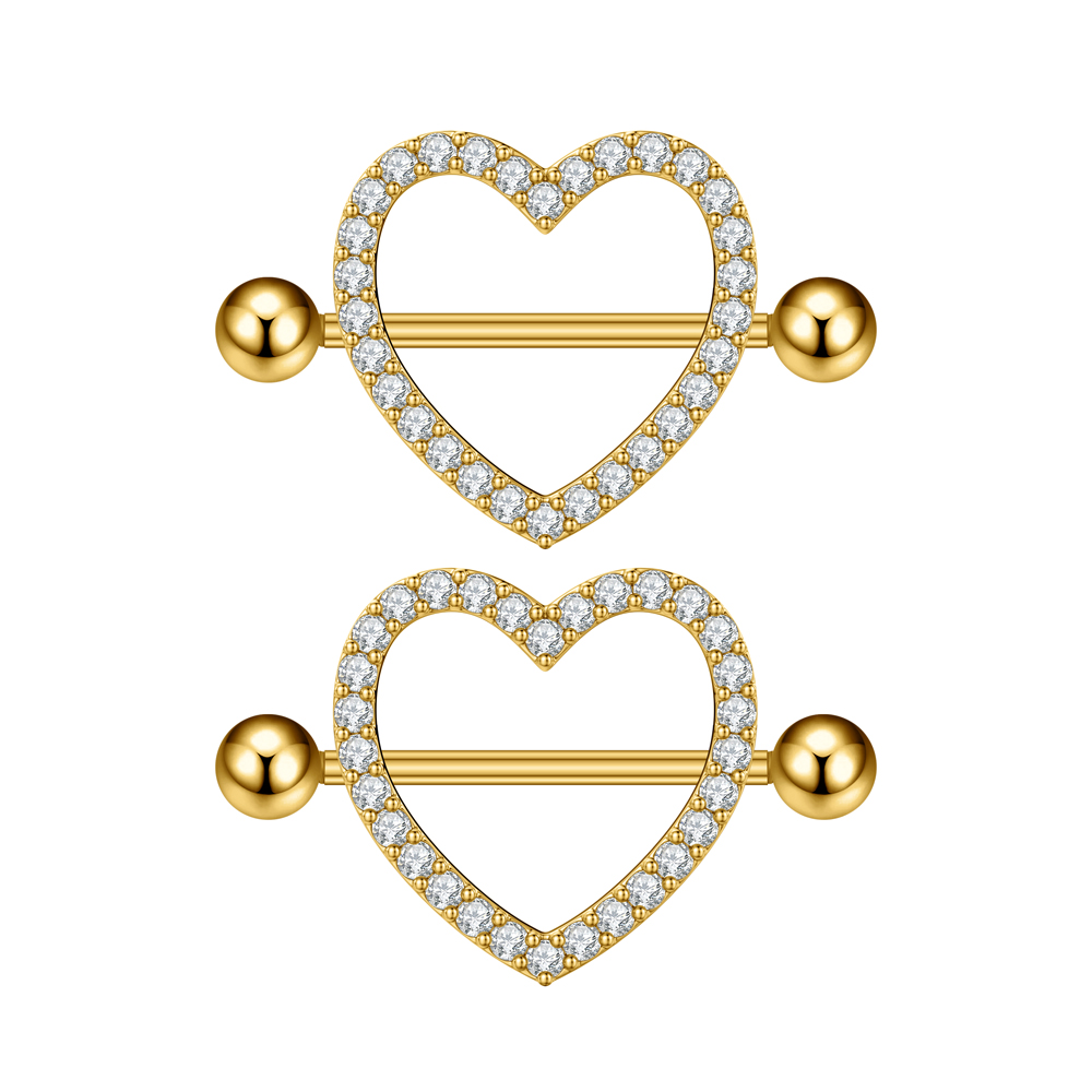 2個セット 両側ネジ式 ハート型ニップルピアス 5つのクリス - Body Jewelry Nipple Rings のレビューと価格