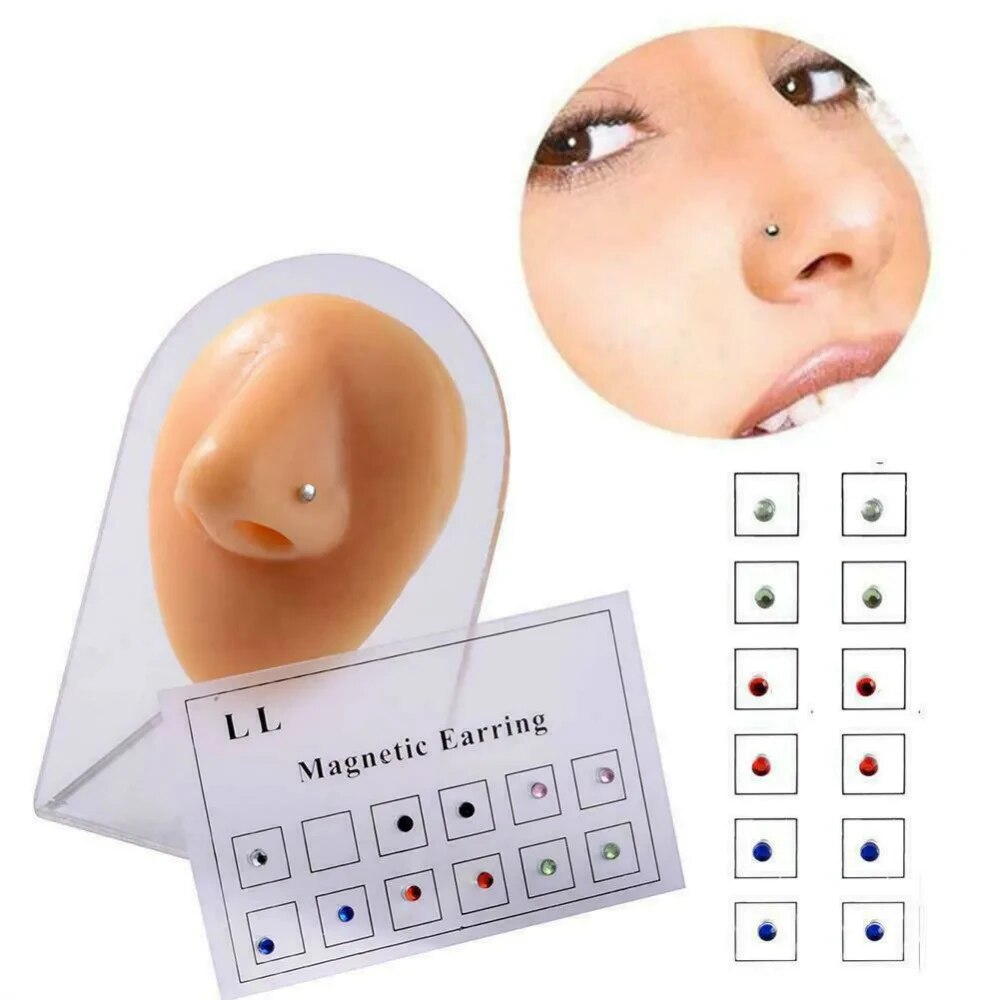 ドリルされていない磁気イヤリング,偽のイヤスタッド,耳珠,ア - Body Jewelry Nose Studs のレビューと価格