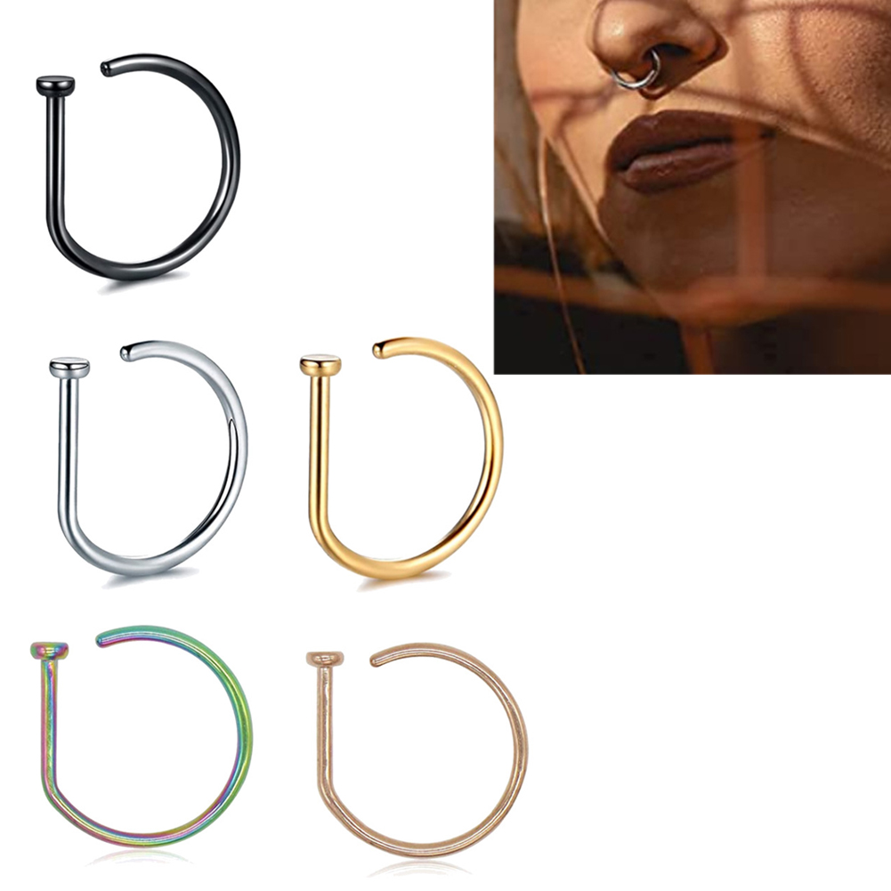 1PC 女性男性偽鼻リング D 形状湾曲したバーベル鼻フープ - Body Jewelry Nose Studs のレビューと価格