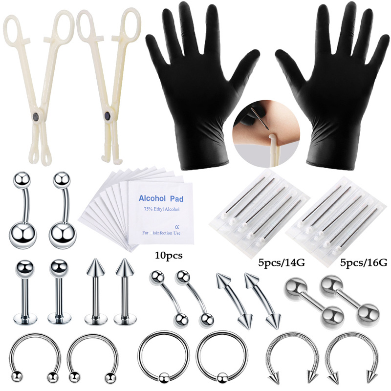 42個/セットボディピアスツールキットピアスニードルクランプ - Body Jewelry Nipple Rings のレビューと価格