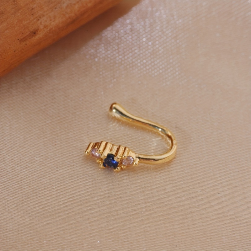 真鍮製のブルージルコンノーズクリップ1個セット、女性用ボヘミ - Body Jewelry Nose Studs のレビューと価格
