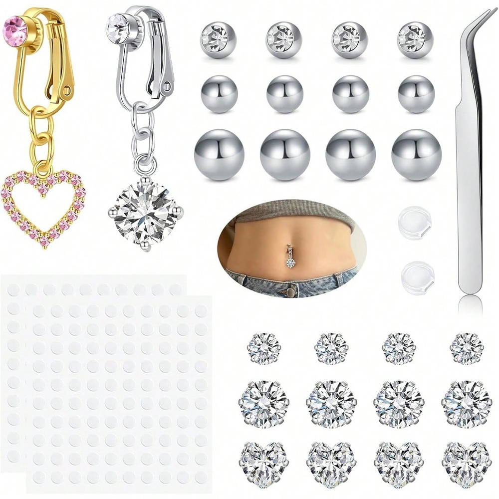 ゴールドフェイクベリーピアス キュービックバタフライ クリッ - Body Jewelry Piercing のレビューと価格