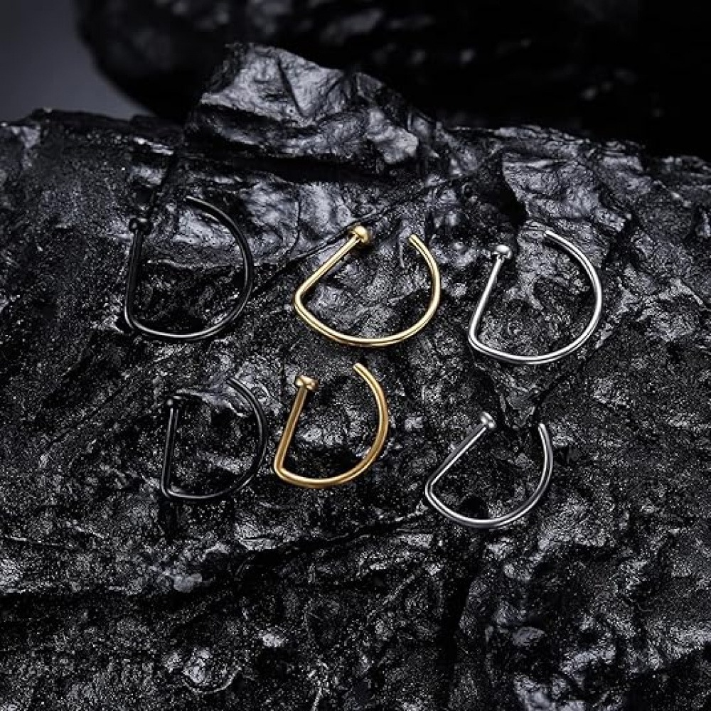 4個セット ノンピアス D型ノーズリング フェイクノーズカフ - Body Jewelry Piercing のレビューと価格
