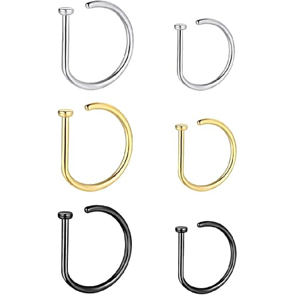 4個セット ノンピアス D型ノーズリング フェイクノーズカフ - Body Jewelry Piercing のレビューと価格