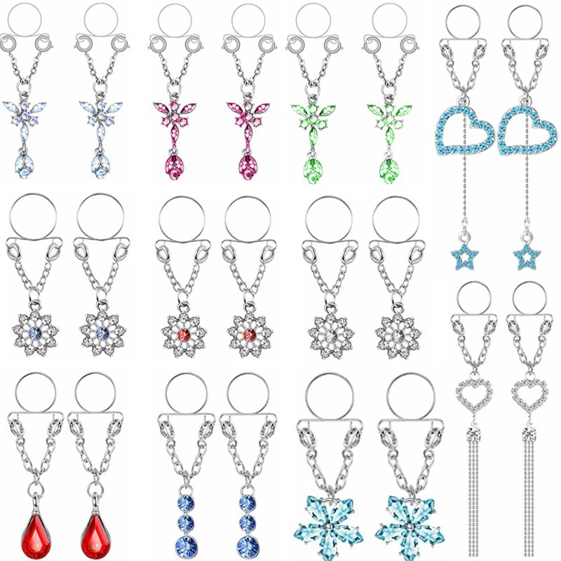 新しい1ペアセクシータッセルクリスタルバタフライペンダントフ - Body Jewelry Nipple Rings のレビューと価格