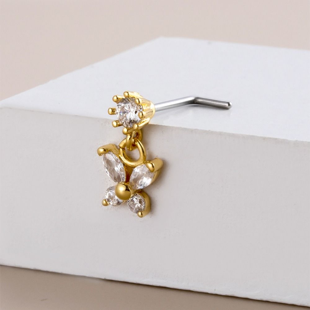 ステンレス鋼ピアス鼻スタッドクリスタルジルコン L スクリュ - Body Jewelry Nose Studs のレビューと価格