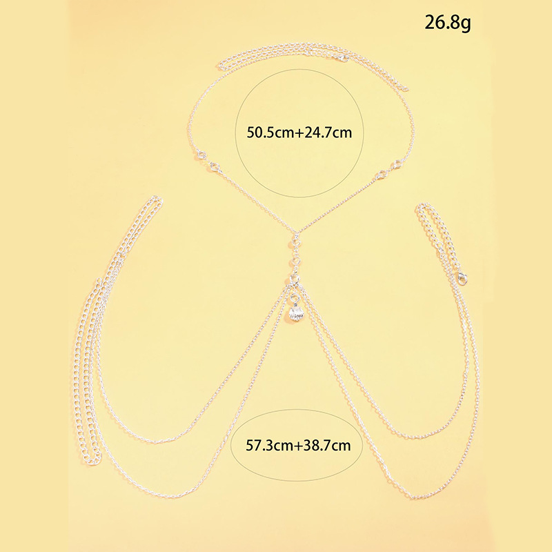 女性用シルバートーンボディチェーン、クリスタルシェルチャーム - Body Jewelry Chain のレビューと価格
