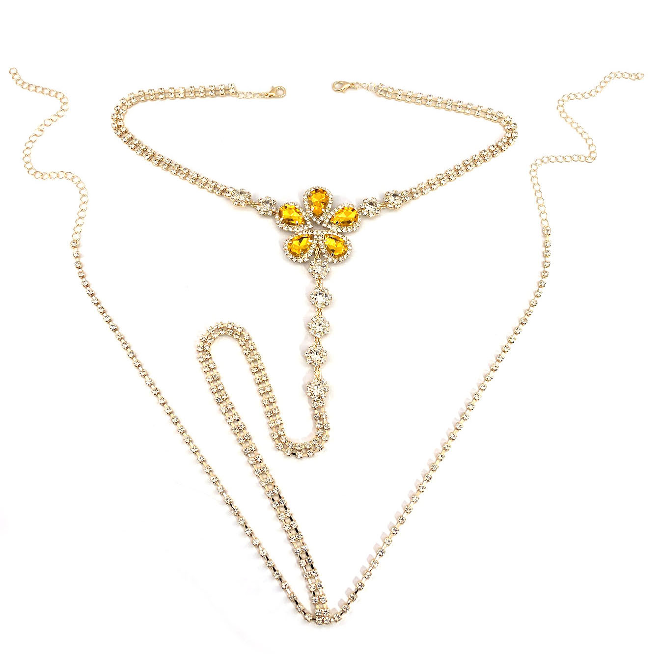 女性のための花の形をしたラインストーンのひも,セクシーなボデ - Body Jewelry Chain のレビューと価格
