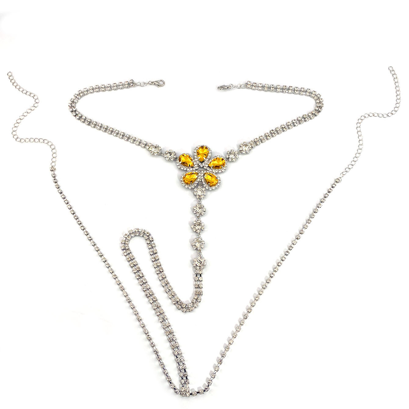 女性のための花の形をしたラインストーンのひも,セクシーなボデ - Body Jewelry Chain のレビューと価格