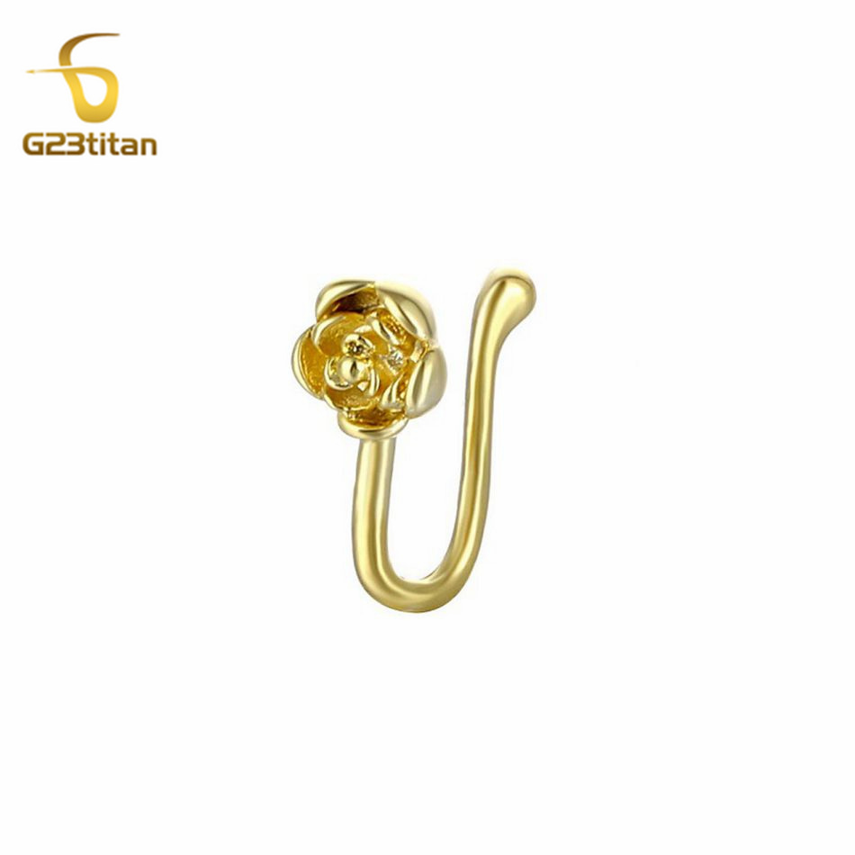 1pc クリスタル銅ローズノーズクリップ U 字型フェイクピ - Body Jewelry Nose Studs のレビューと価格