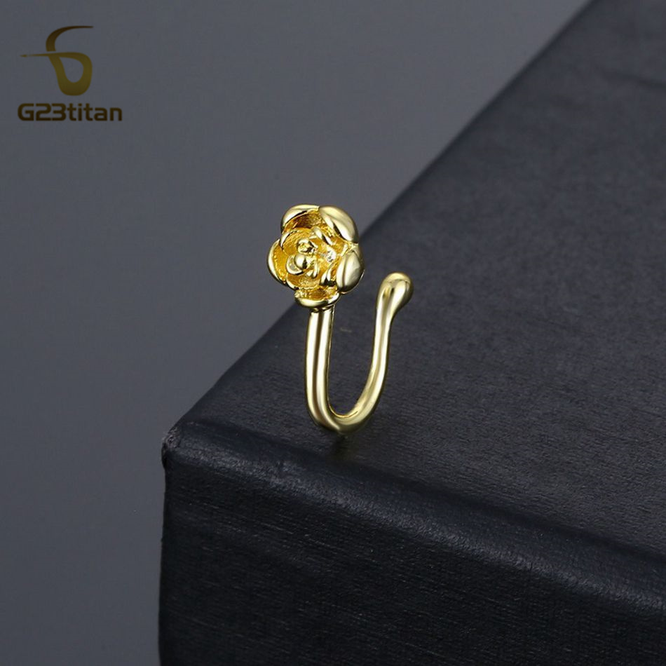1pc クリスタル銅ローズノーズクリップ U 字型フェイクピ - Body Jewelry Nose Studs のレビューと価格