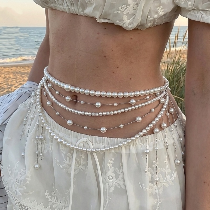 豪華な多層パールタッセルウエストチェーン レディース エレガ - Body Jewelry High End のレビューと価格