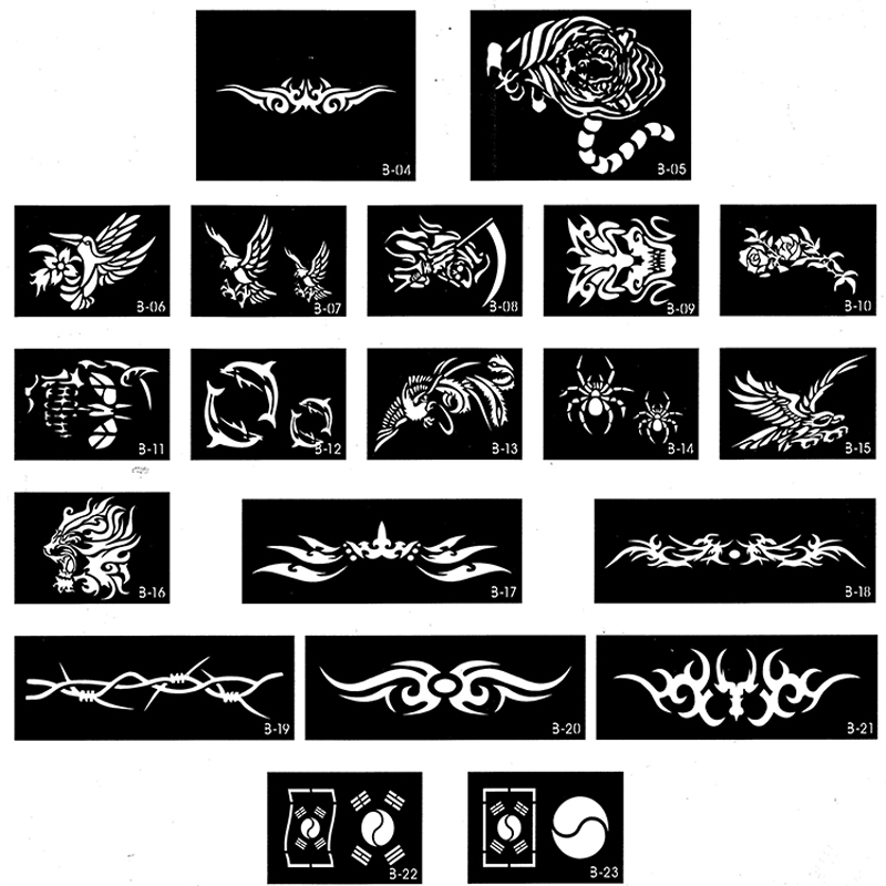 635ピース/ロット再利用可能なステッカータトゥーステンシル - Body Jewelry Glue のレビューと価格