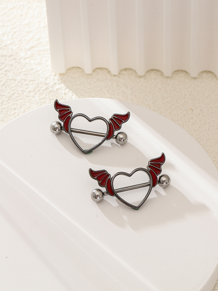 KUNIU2 個パンクダークハートの羽ハロウィン胸リングレデ - Body Jewelry Nipple Rings のレビューと価格